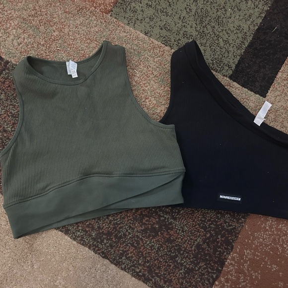 Tops - Women's Olive and Black ribbed workout tops